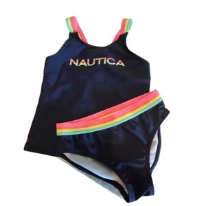 Nautica Kids' Navy Swimsuit with Rainbow Accents